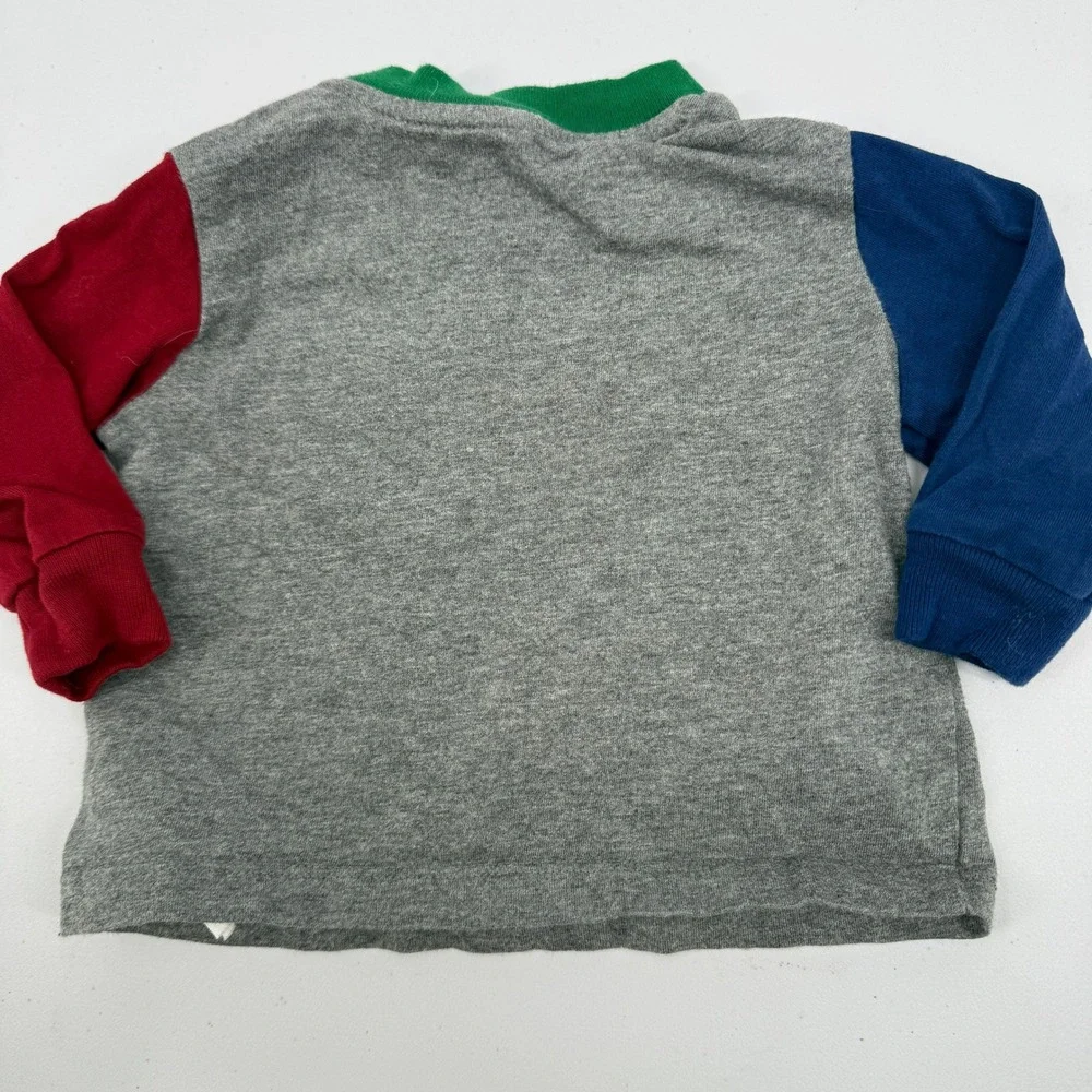 Ralph Lauren Colorblock T-Shirt Baby 3M Gray Red Blue Yellow Long Sleeve Top